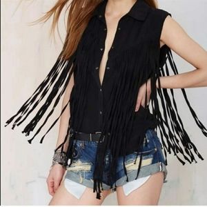 Blank NYC Fringe Button Sleeveless Top Size Small
